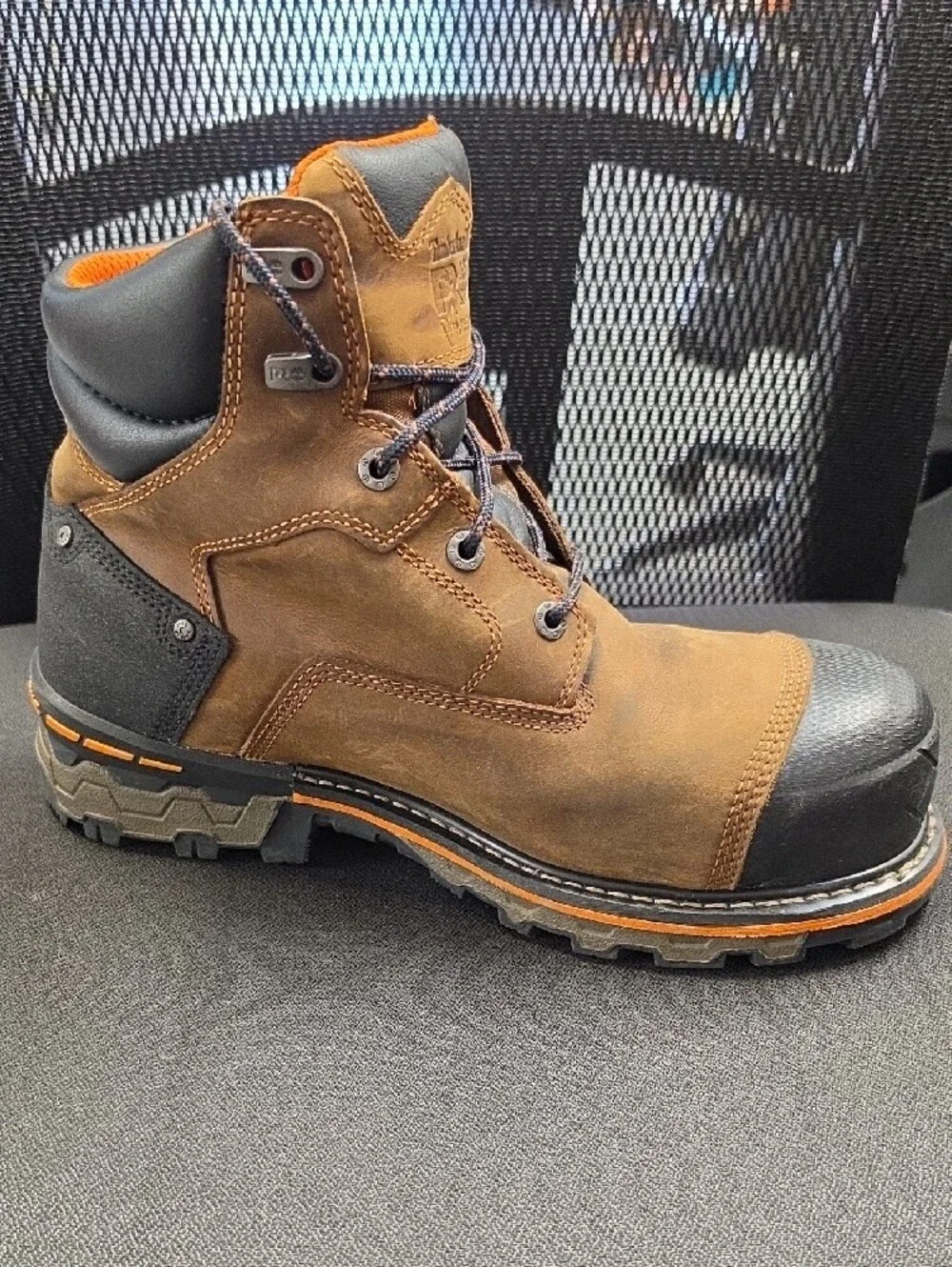 Timberland PRO Brown Leather Work Boot with Orange Accents